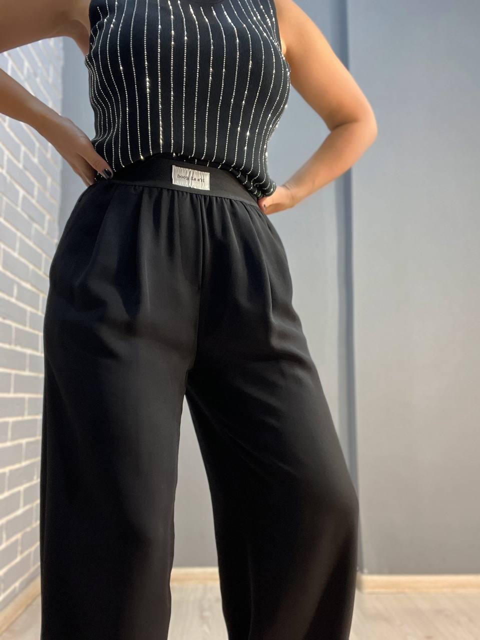 Брюки женские CLEW 0702 широкие прямые палаццо талия на резинке M Черный (2390) - фото 4 Брюки женские CLEW 0702 широкие прямые палаццо талия на резинке M Черный (2390) - фото 4