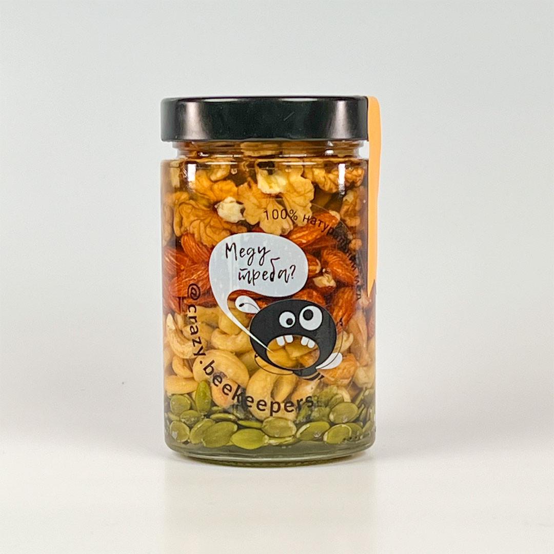 Мед акациевый с орехами Меду Треба Ассорти №1 миндаль/кешью/грецкий орех/тыквенные семена 500 г