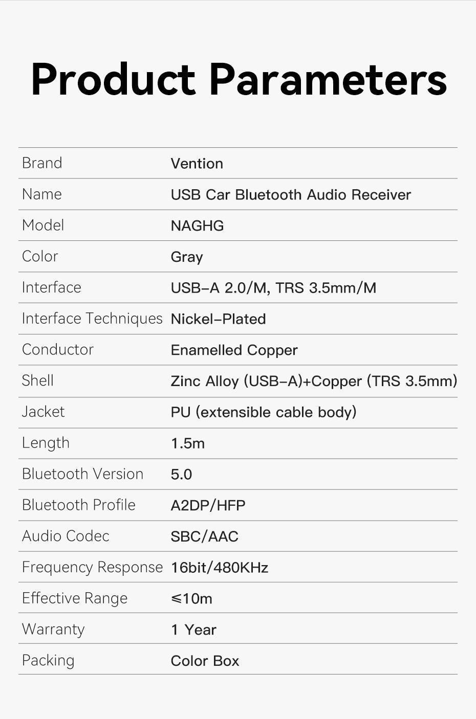 Адаптер Vention Bluetooth 5.0 приемник USB-3,5 мм minijack с микрофоном HiFi AUX Черный (NAGHG) - фото 8