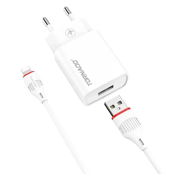 Сетевое зарядное устройство Tornado TD-14 1USB 2,1A 1 м с USB-кабелем Lightning Белый (1858272838) - фото 2 Сетевое зарядное устройство Tornado TD-14 1USB 2,1A 1 м с USB-кабелем Lightning Белый (1858272838) - фото 2