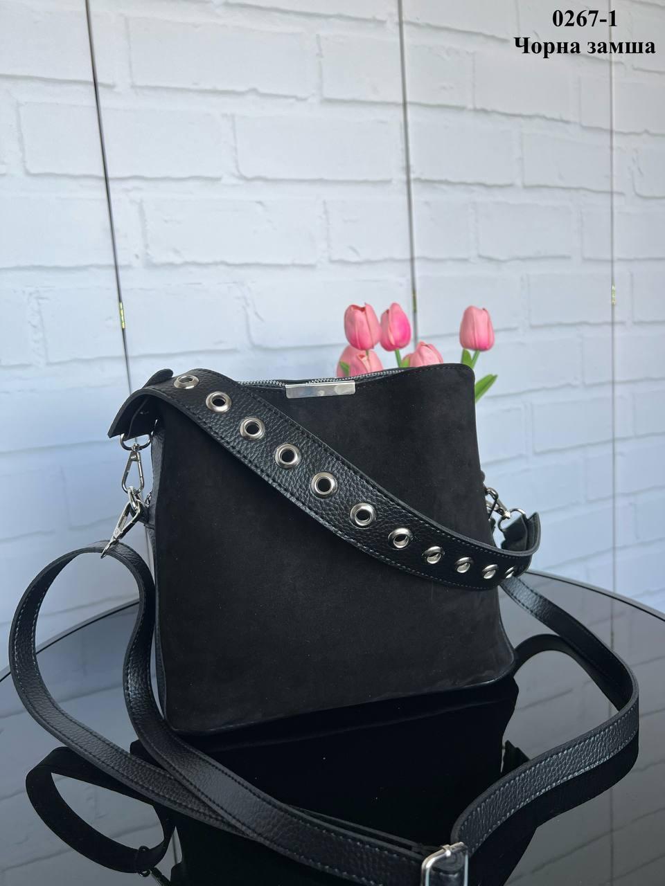 Сумка кросс боде женская через плечо с тремя отделениями из замши и экокожи Черный - фото 3 Сумка кросс боде женская через плечо с тремя отделениями из замши и экокожи Черный - фото 3