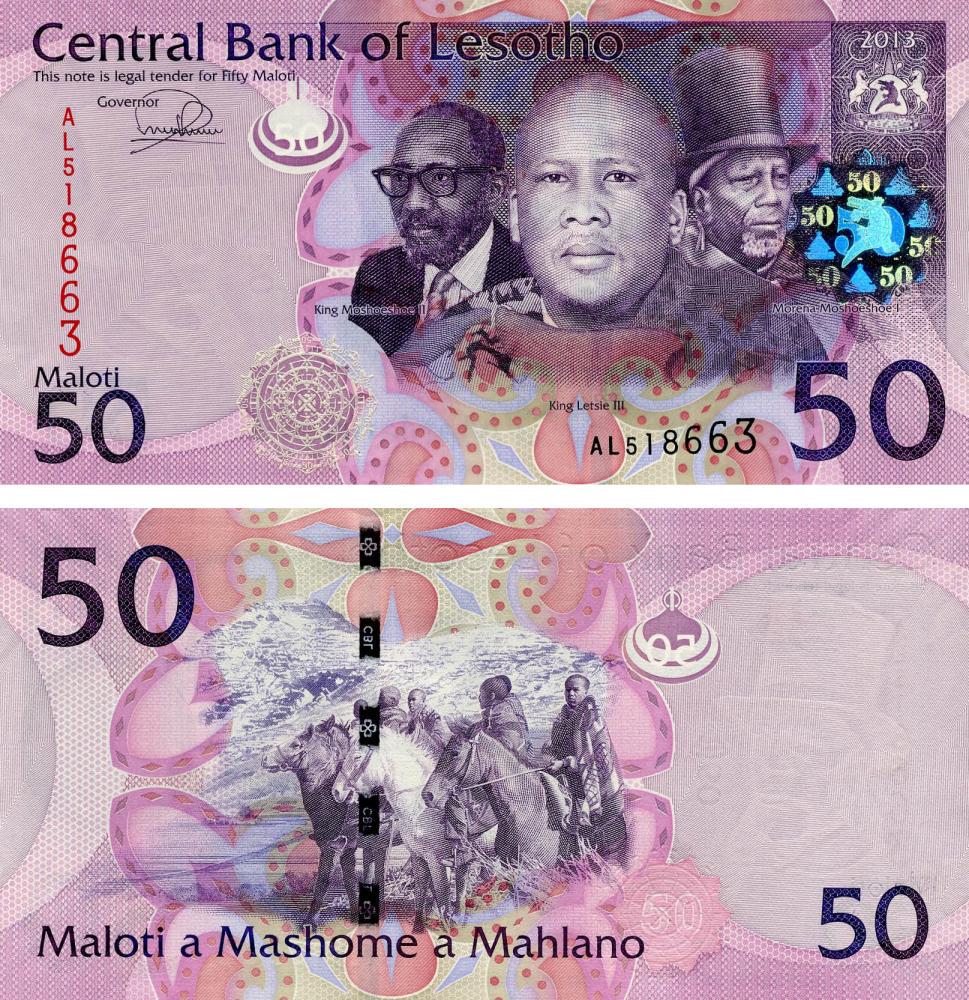 Коллекционная банкнота Лесото 50 малоти 2013 UNC Лошади P23 (Б13538)