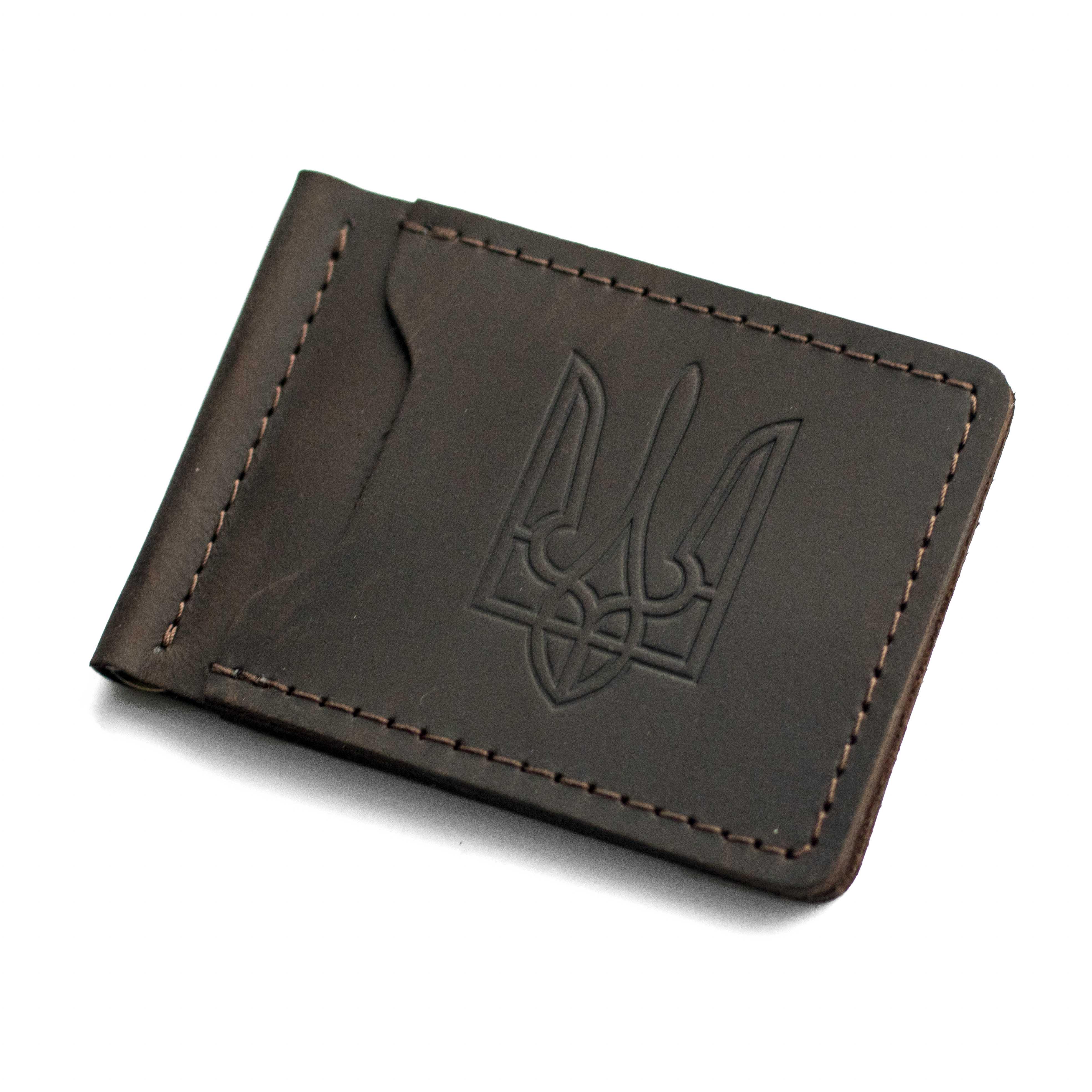 Зажим для купюр Simple Tryzub из натуральной кожи Коричневый (15366815)