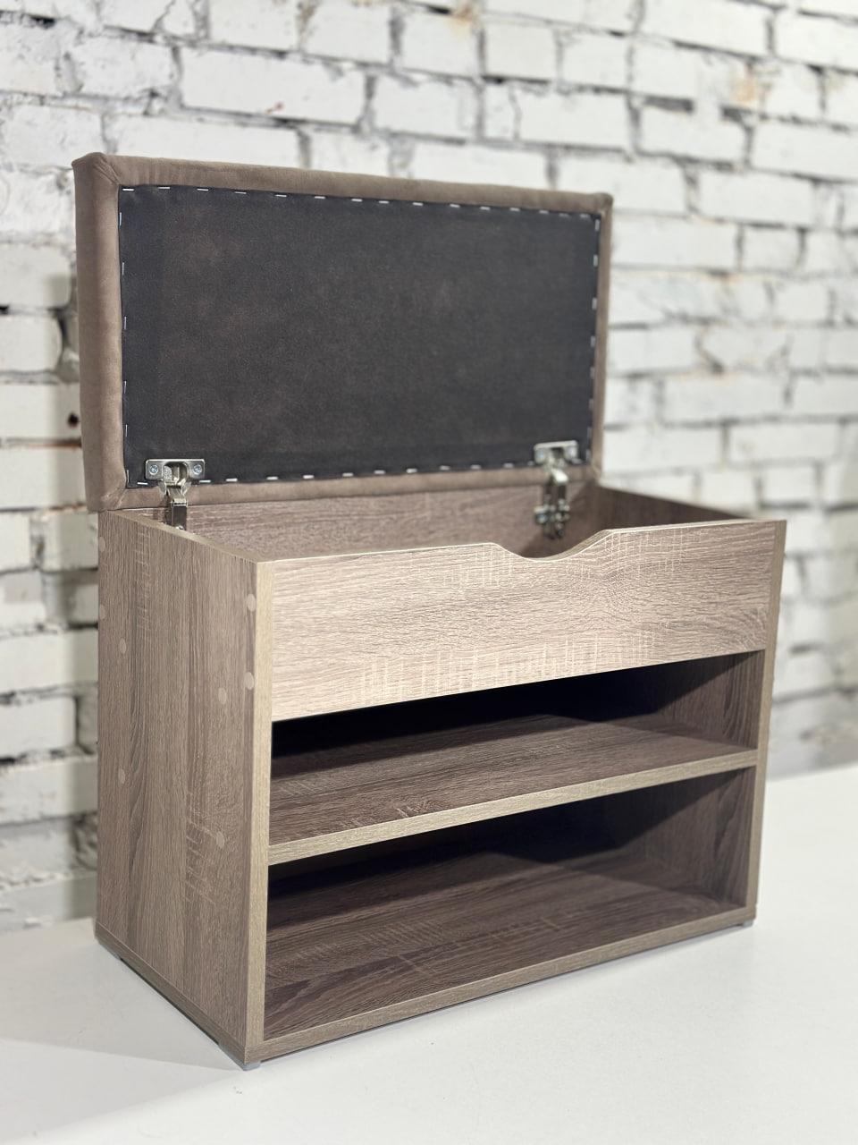 Тумба для обуви ДСП/ткань 30х80х45 см Сонома трюфель/Капучино - фото 3 Тумба для обуви ДСП/ткань 30х80х45 см Сонома трюфель/Капучино - фото 3