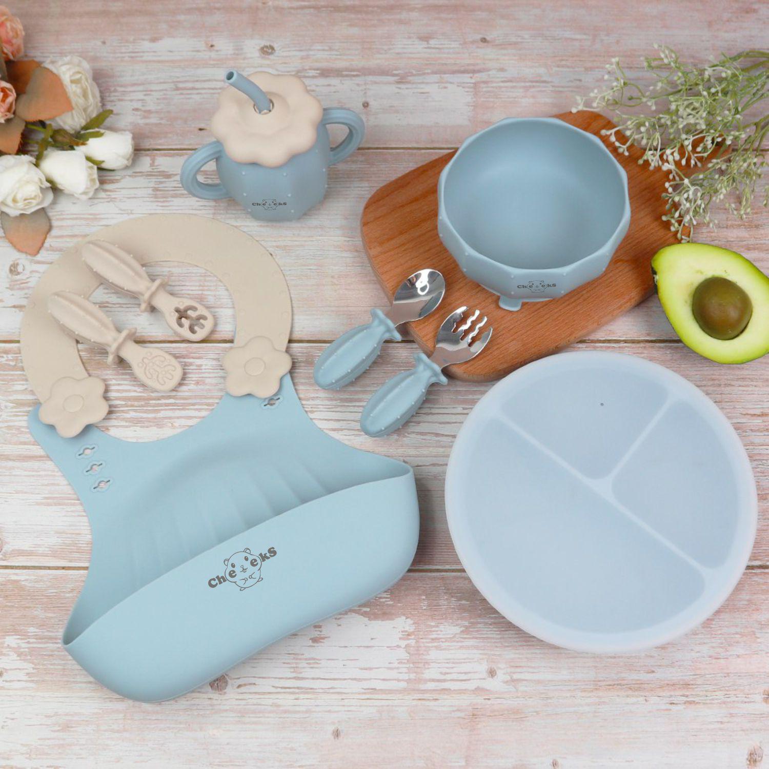 Набор детской посуды Кактус на силиконовый присосках Голубой (26573627)