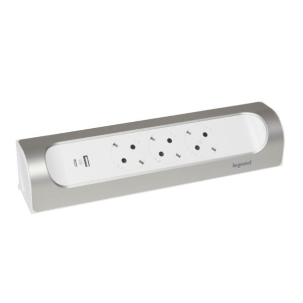 Удлинитель LeGrand УГЛОВЫЙ 3х2К+Из розетки 16 А с USB A+C без кабеля алюминий Белый (3139703662)