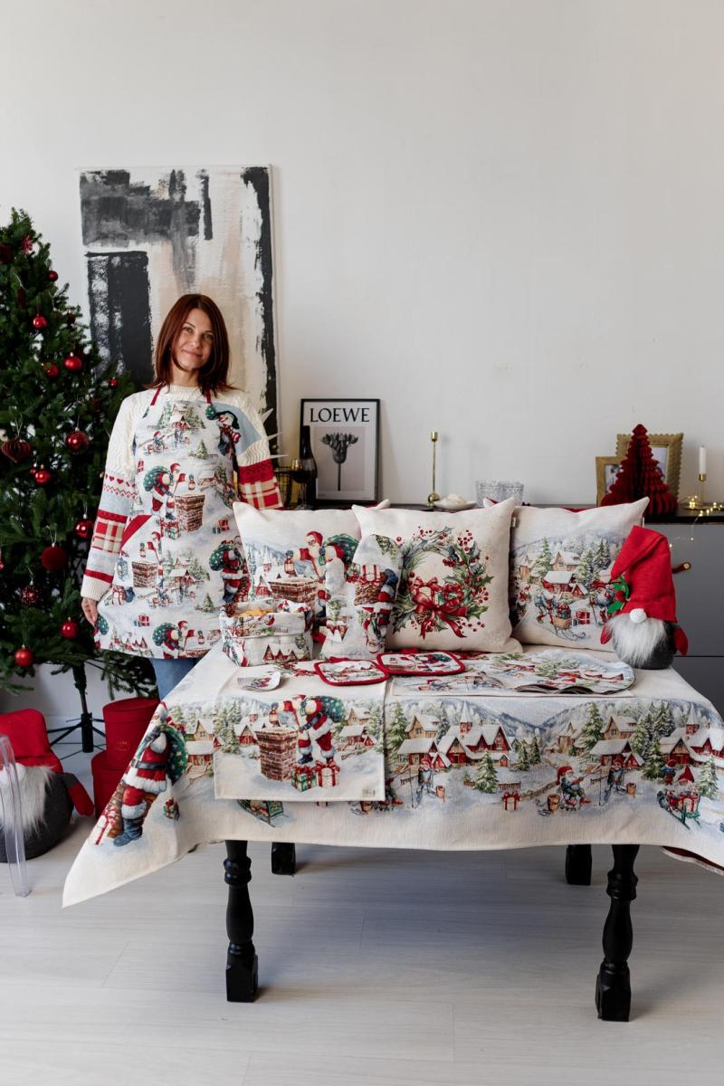 Наволочка гобеленова з велюром Снігова зима Салазки 45х45 см (037191) - фото 5