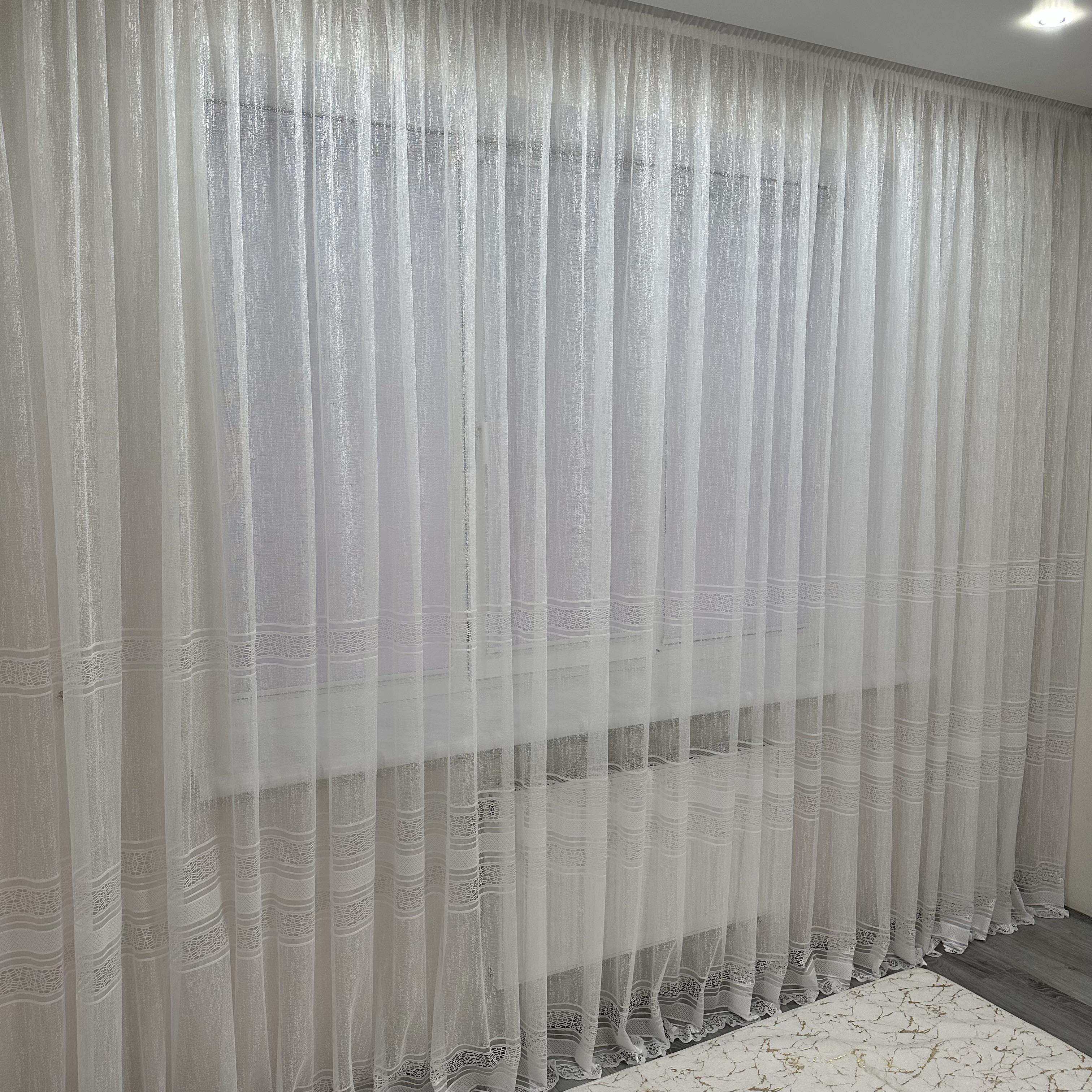 Тюль жаккард готова з візерунком 300х270 см на тасьмі 6 см 2 ряди петель Білий (ТПБ-3) - фото 8
