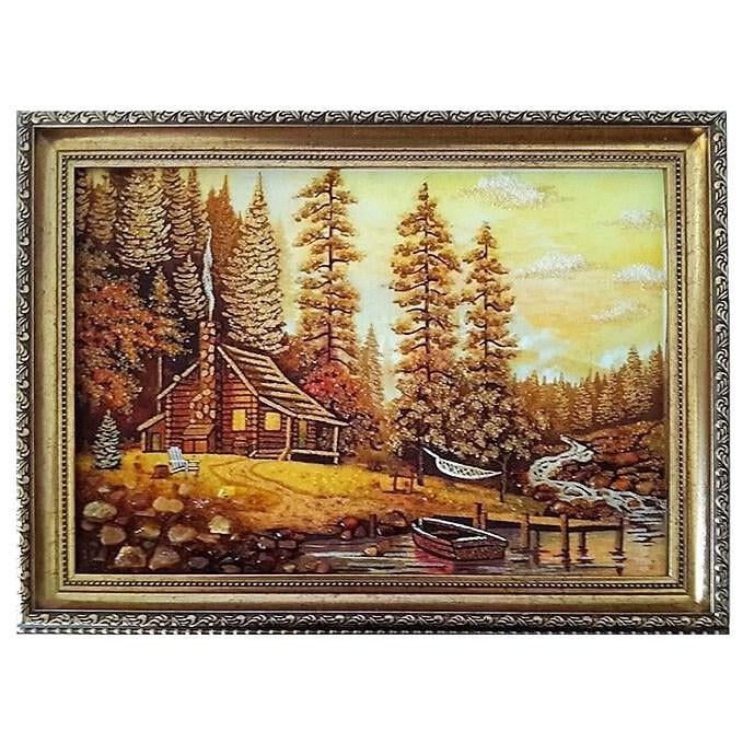 Картина Домик в лесу из янтаря 20х30 см (К0136-20х30)