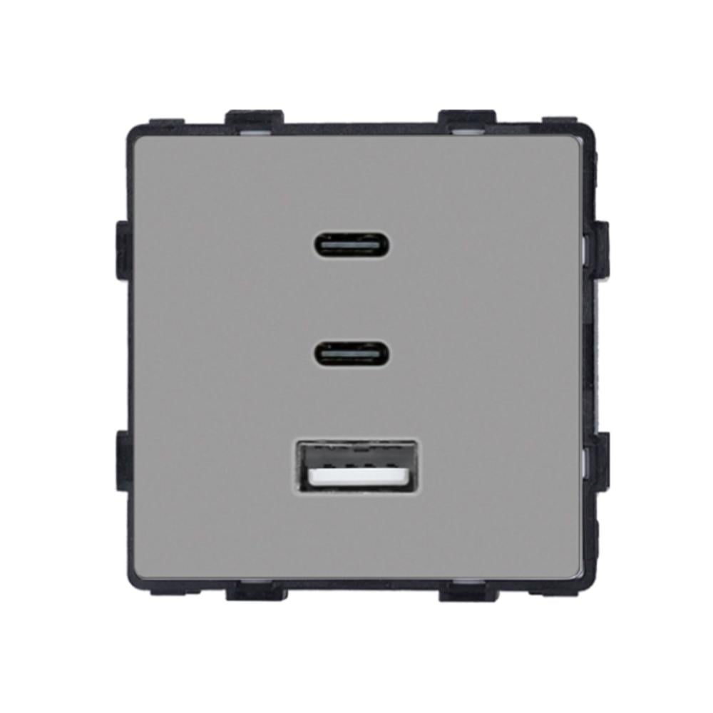 Розетка настенная ELIOS USB Type-C 65Вт дизайнерская быстрая зарядка стеклянная рамка Серый (86-65W-GY)