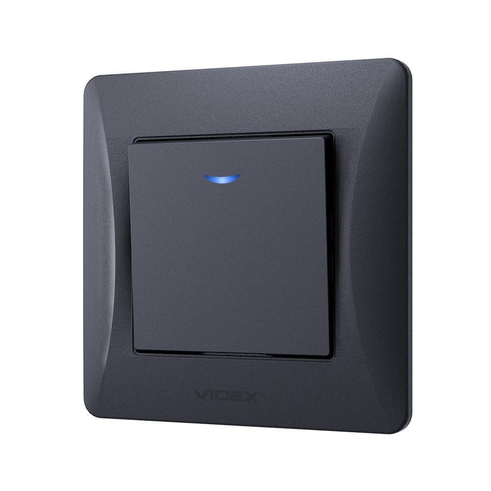 Вимикач одноклавішний Vіdех Bіnеrа з підсвіткою Чорний (22551034)