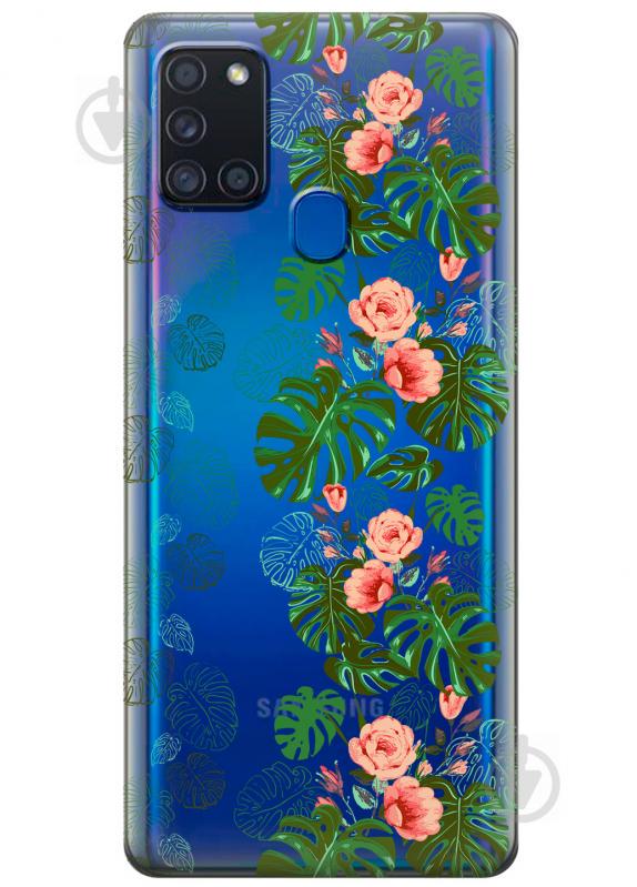 Силиконовый чехол iSwag для Samsung Galaxy A21s Тропические листья (KS2794)