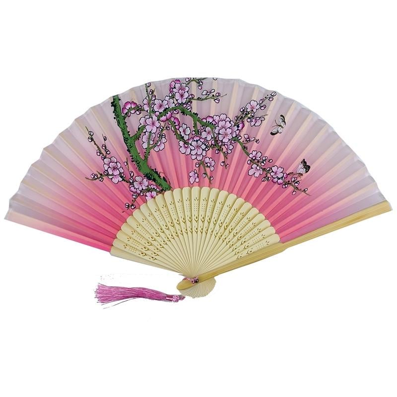 Веер женский складной с кисточкой 21х37 см Розовый (C4059)