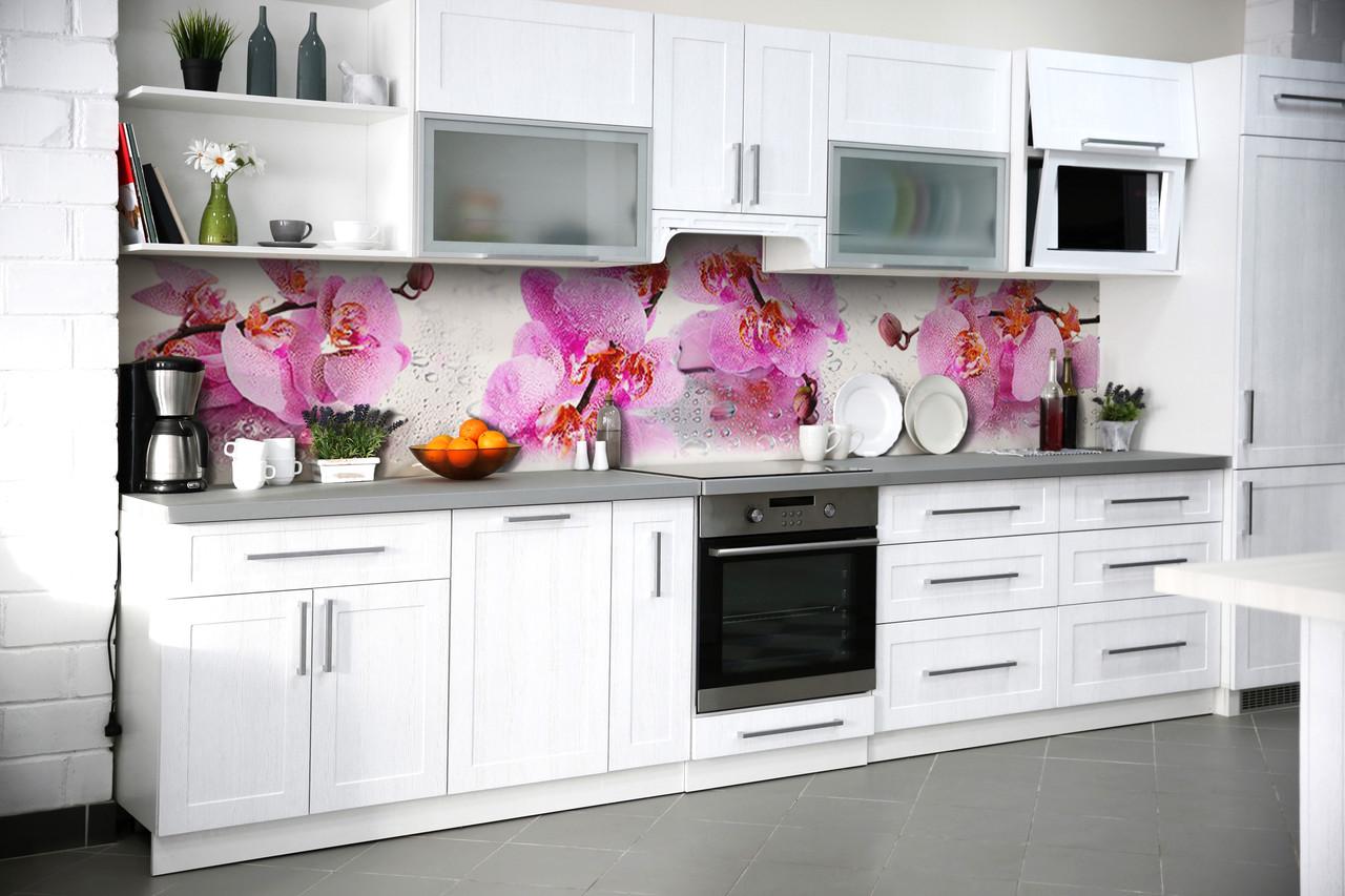 Кухонный фартук Орхидея сакраменто из самоклеющейся виниловой пленки 65х250 см Розовый