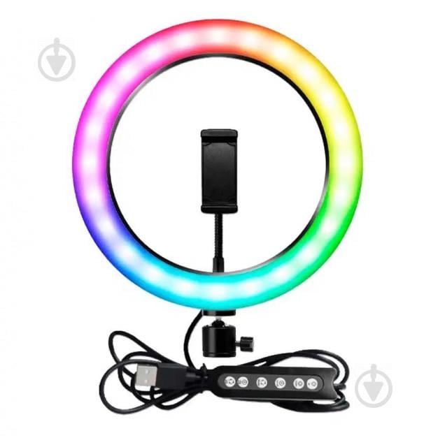 Светодиодная кольцевая лампа для селфи фото CXB RGB-260 с держателем для телефона 10" 26 см питание от USB