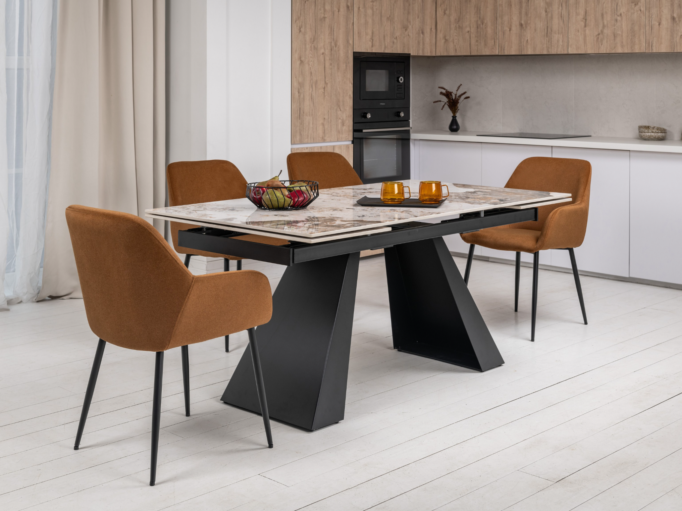 Стол обеденный раздвижной Vetro Mebel Чезаре 1600-2400x900x760 мм Патагония/Черный (TМL-1100) - фото 7 Стол обеденный раздвижной Vetro Mebel Чезаре 1600-2400x900x760 мм Патагония/Черный (TМL-1100) - фото 7