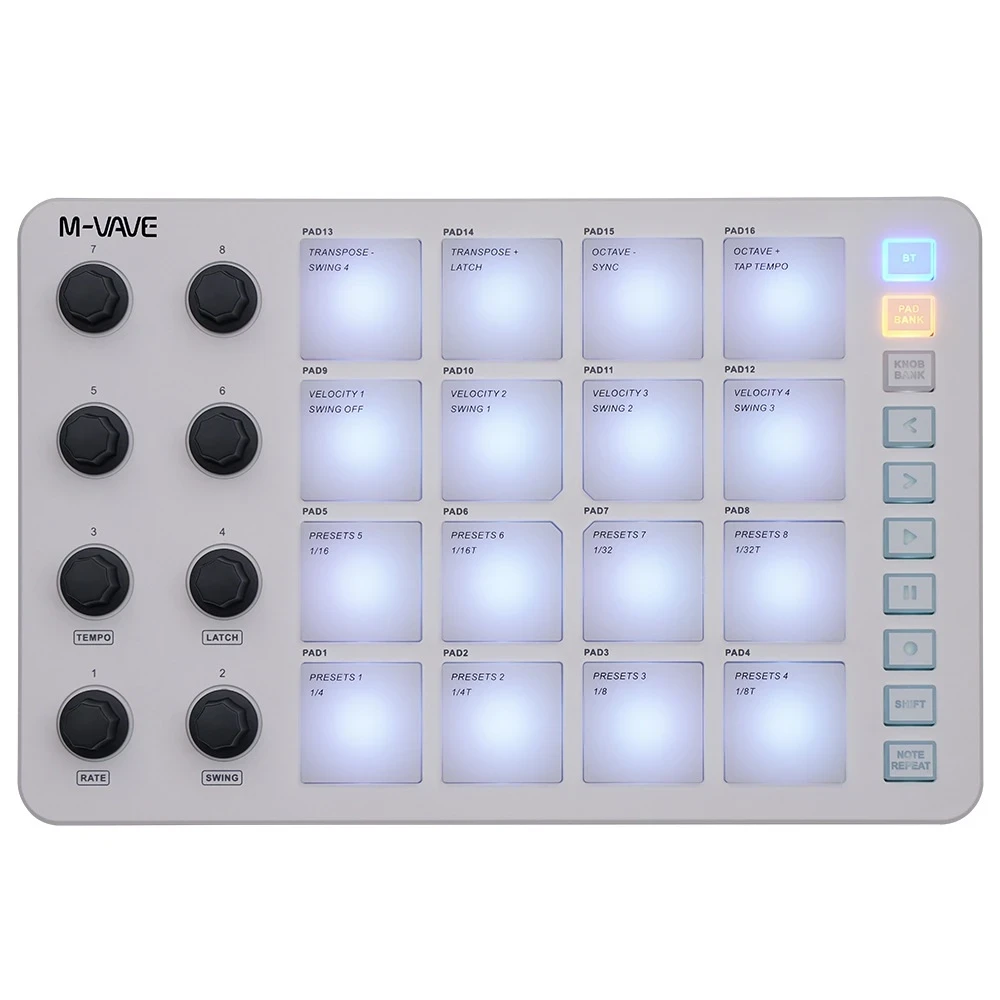 Контроллер беспроводной M-VAVE SMC- PAD midi Белый (134697) Контроллер беспроводной M-VAVE SMC- PAD midi Белый (134697)