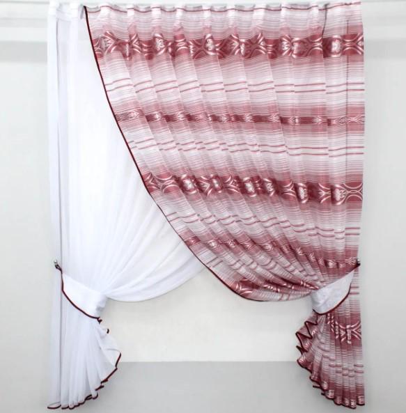 Шторки на кухню 310х170 см Белый/Бордовый (101к) Шторки на кухню 310х170 см Белый/Бордовый (101к)