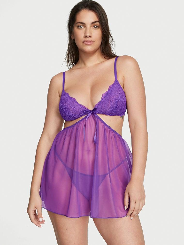 Комплект нижнего белья Victoria's Secret Lace Mesh Cutout Babydoll XS Фиолетовый (2094817079)