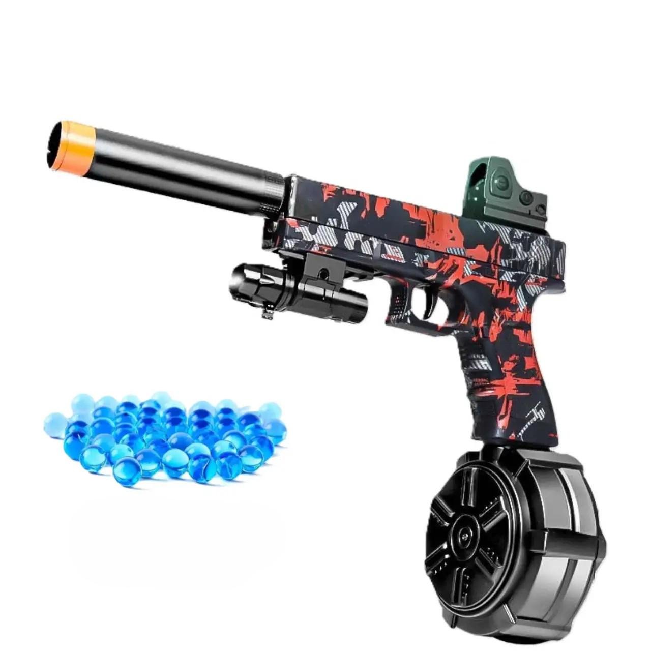 Пистолет игрушечный на орбизах аккумуляторный и 500 орбизов 36 см Красный