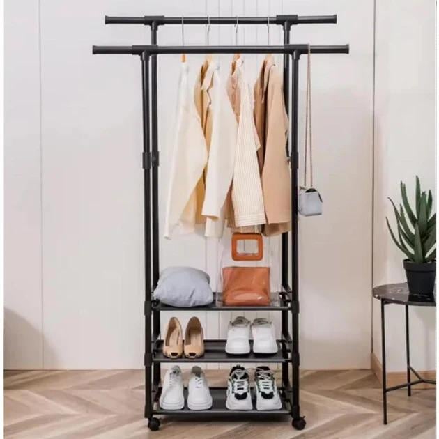 Вешалка для одежды и обуви на колесиках 98х35х163 см Черный (74002) - фото 3 Вешалка для одежды и обуви на колесиках 98х35х163 см Черный (74002) - фото 3