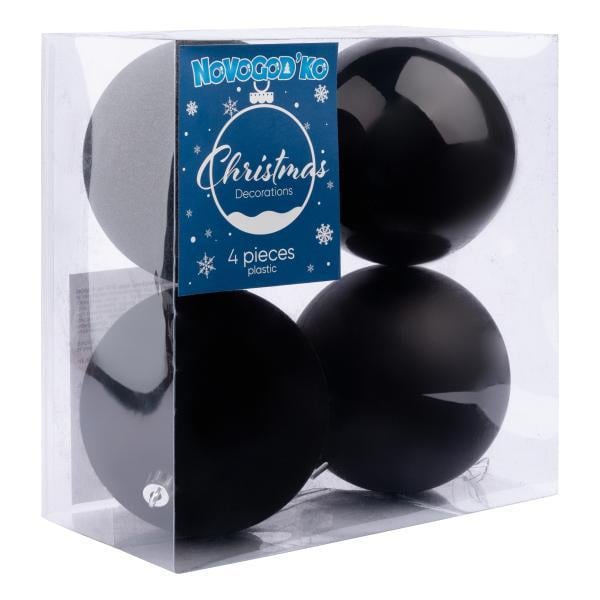 Шары новогодние Novogod’Ko пластик 10 см 4 шт. Черный (974422)