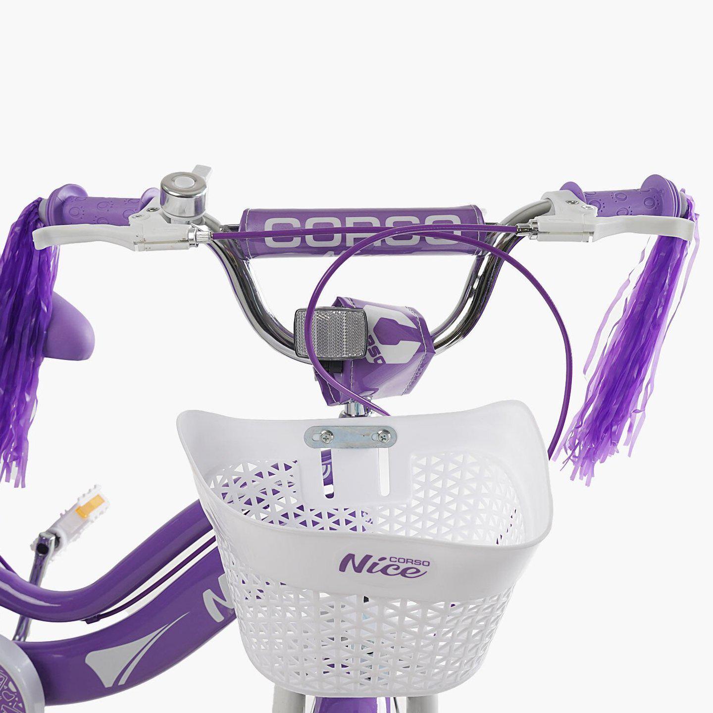 Велосипед двухколесный детский Corso 14" Nice с корзиной и багажником Фиолетовый - фото 4