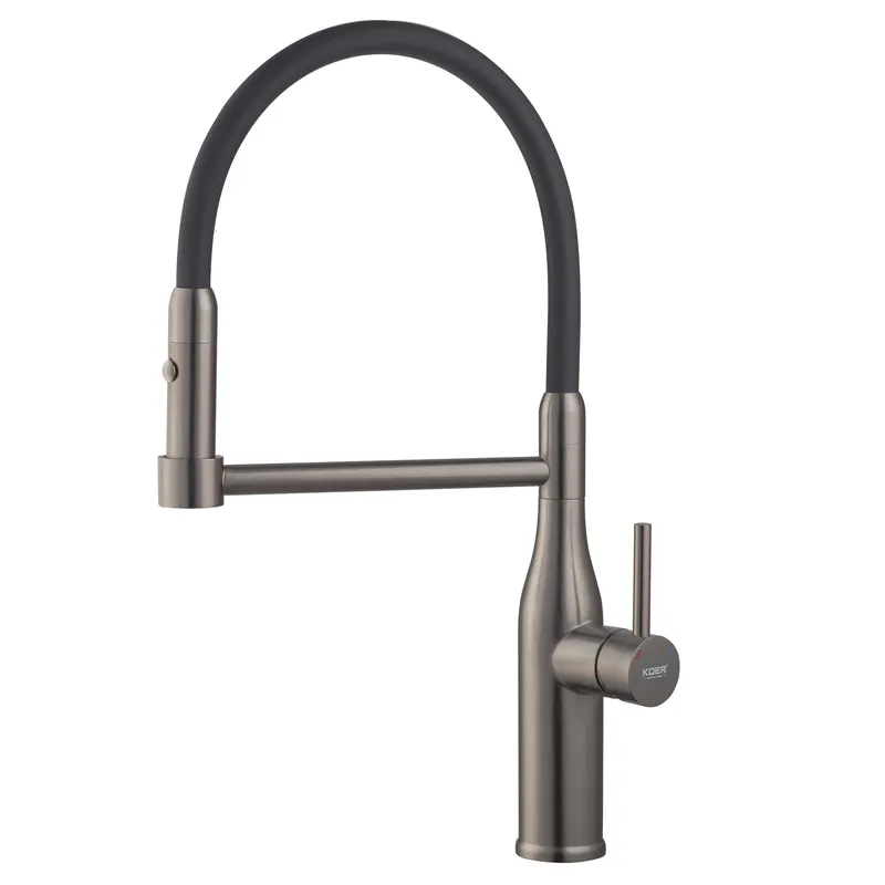 Смеситель для кухни гибкий высокий однорычажный KOER 005-KI-70005-07 нержавеющая сталь SUS304 Графит (b-KR3389)