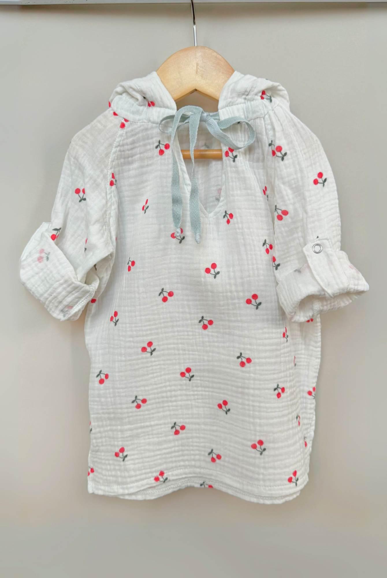 Туника-рубашка Mwing детская муслиновая 68-86 см с вишенками Молочный