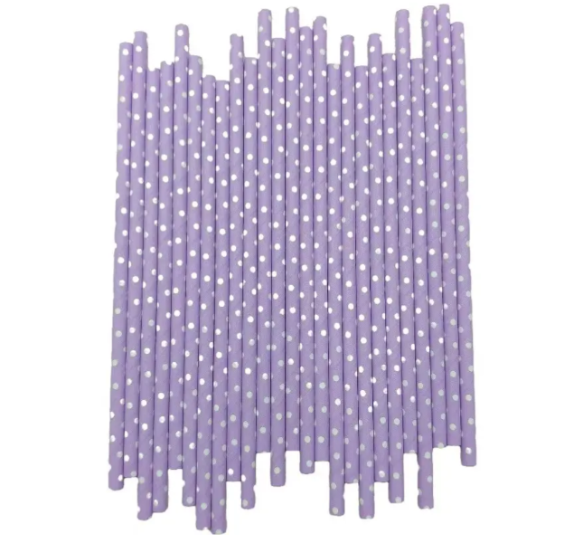 Трубочки коктейльные в горошек 25 шт. 20 см Сиренево-белый (2108/9) - фото 2