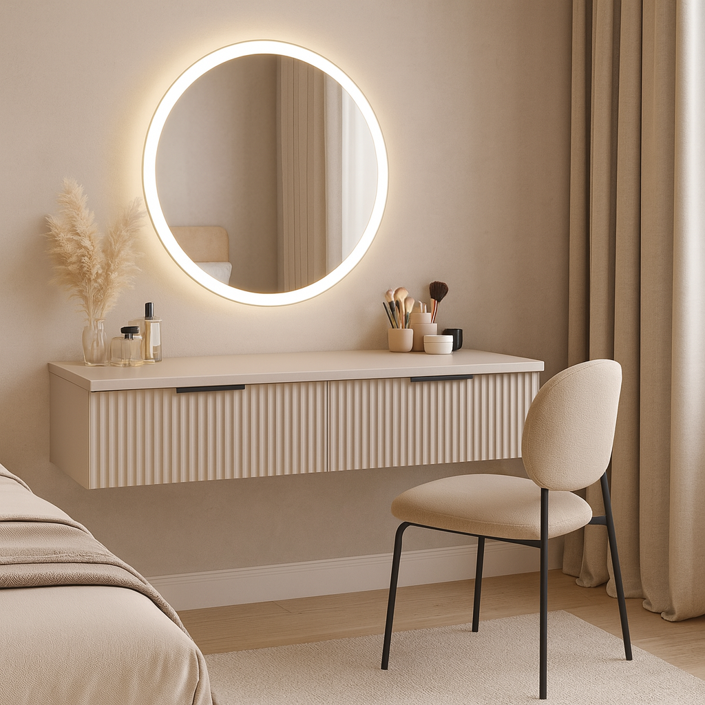 Туалетный столик ТС1 SENAM 220х1000х360 мм корпус ДСП Кашемир фасад МДФ краска NCS S 2002-Y50R Шелк мат фрезеровка Плаше Грос Туалетный столик ТС1 SENAM 220х1000х360 мм корпус ДСП Кашемир фасад МДФ краска NCS S 2002-Y50R Шелк мат фрезеровка Плаше Грос