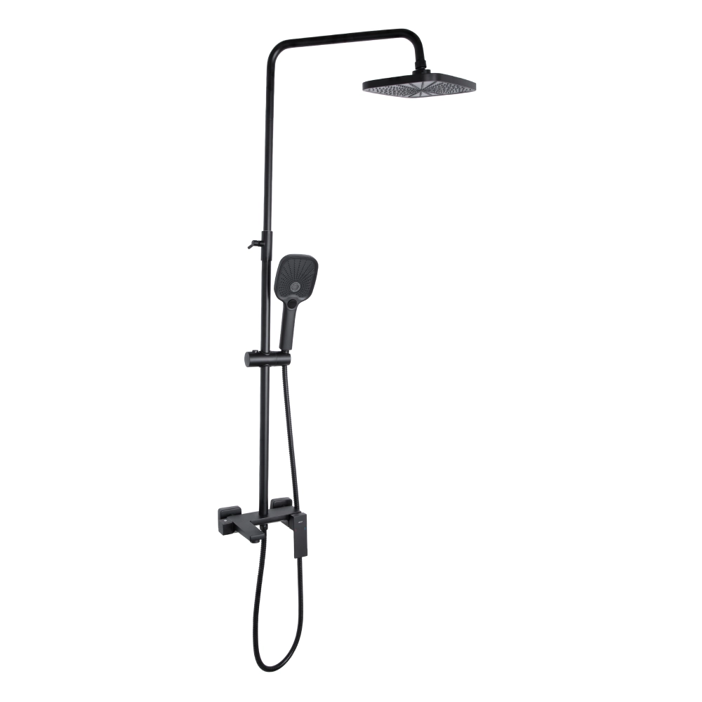 Душевая система с изливом Qtap Gemini k35 универсальная на три потребителя Matt Black (45686)