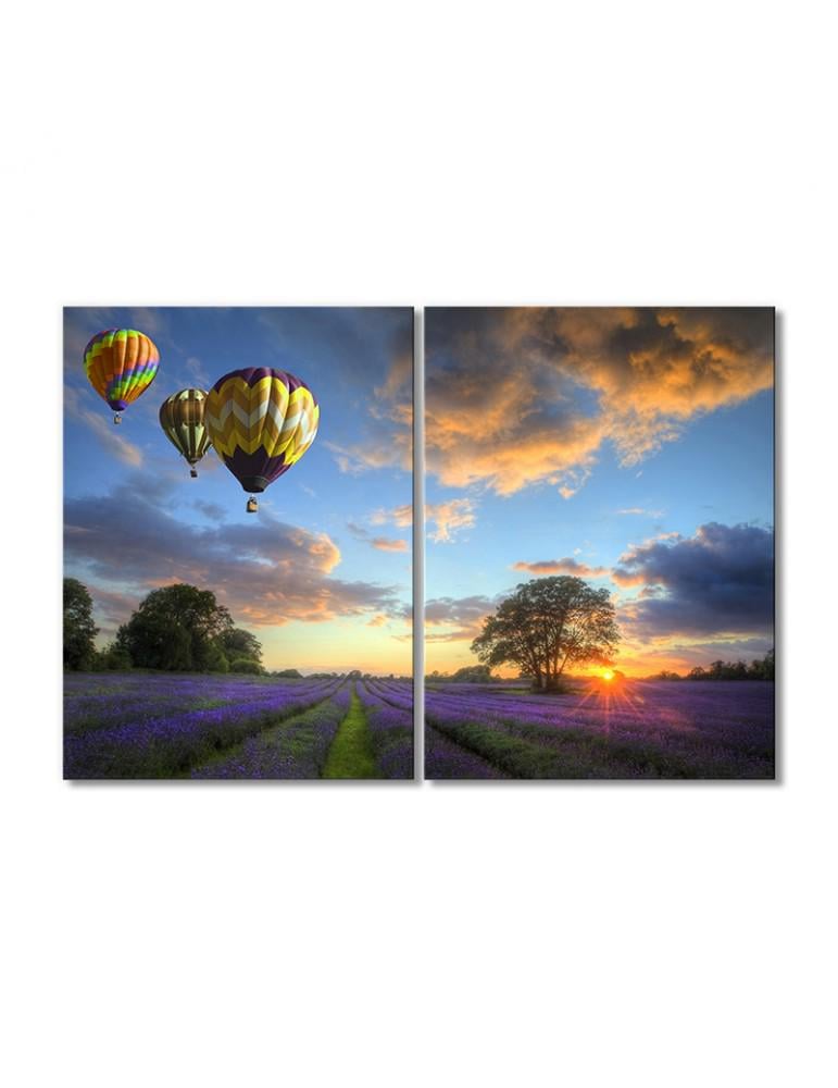 Картина модульная Полет воздушных шаров на закате 2 модуля 90x135 см