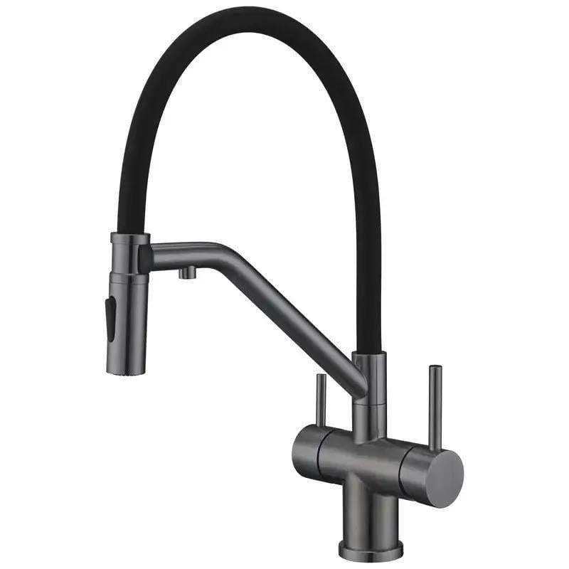 Змішувач для кухні KOER KI-72035-07з виходом для питної води з гнучким виливом Графітовий (KR5816) Змішувач для кухні KOER KI-72035-07з виходом для питної води з гнучким виливом Графітовий (KR5816)