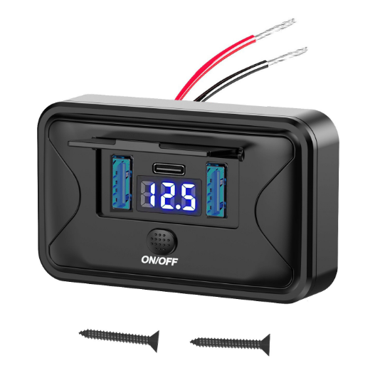 Автомобильная накладная панель со шторкой 2хUSB QC3.0/PD Type-C/вольтметр