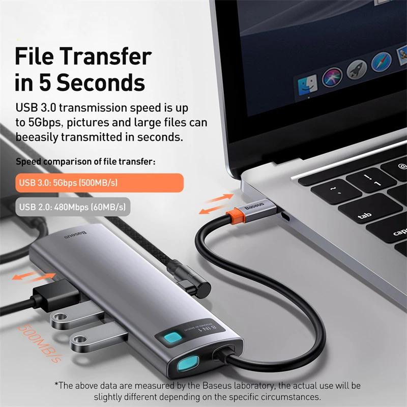 USB хаб BASEUS Metal Gleam Series 8in1 Multifunctional Type-C HUB Docking Station Gray (CAHUB-CV0G) - фото 5 USB хаб BASEUS Metal Gleam Series 8in1 Multifunctional Type-C HUB Docking Station Gray (CAHUB-CV0G) - фото 5