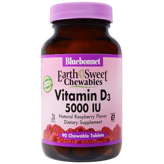 Витамин D Bluebonnet Nutrition Vitamin D3 5000 IU 90 Chewable Tabs Natural Raspberry Flavor (BLB0366)