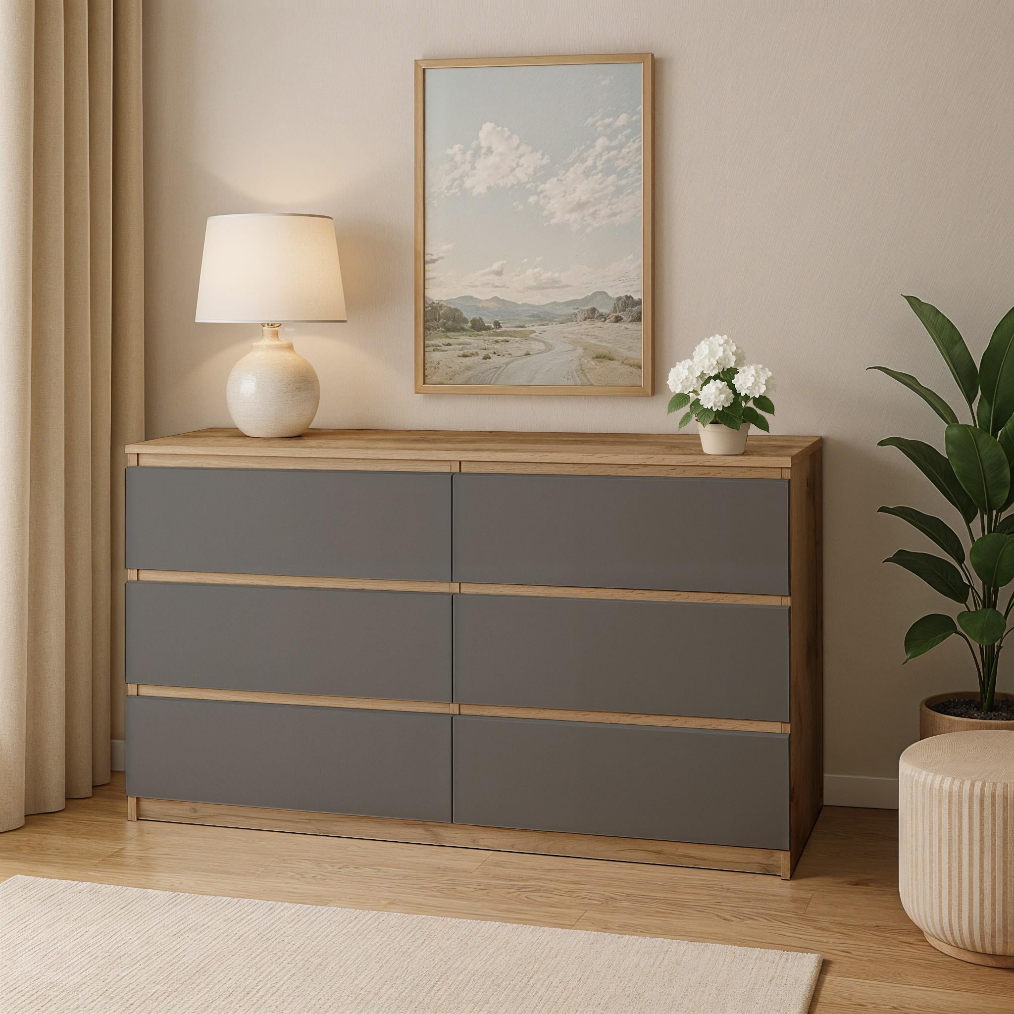 Комод на 6 ящиков без ручек Kvatro 130 1300х400х750 мм Дуб Аппалачи/Антрацит (29674719) Комод на 6 ящиков без ручек Kvatro 130 1300х400х750 мм Дуб Аппалачи/Антрацит (29674719)