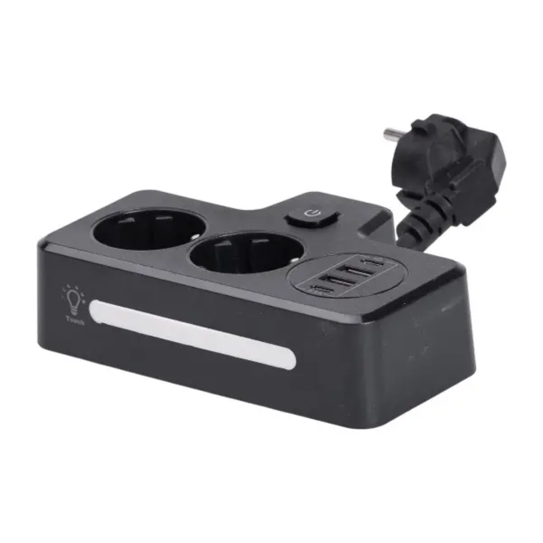 Фільтр-розгалужувач мережевий SNAILS 2 розетки LED 4 USB 8 см Чорний - фото 2