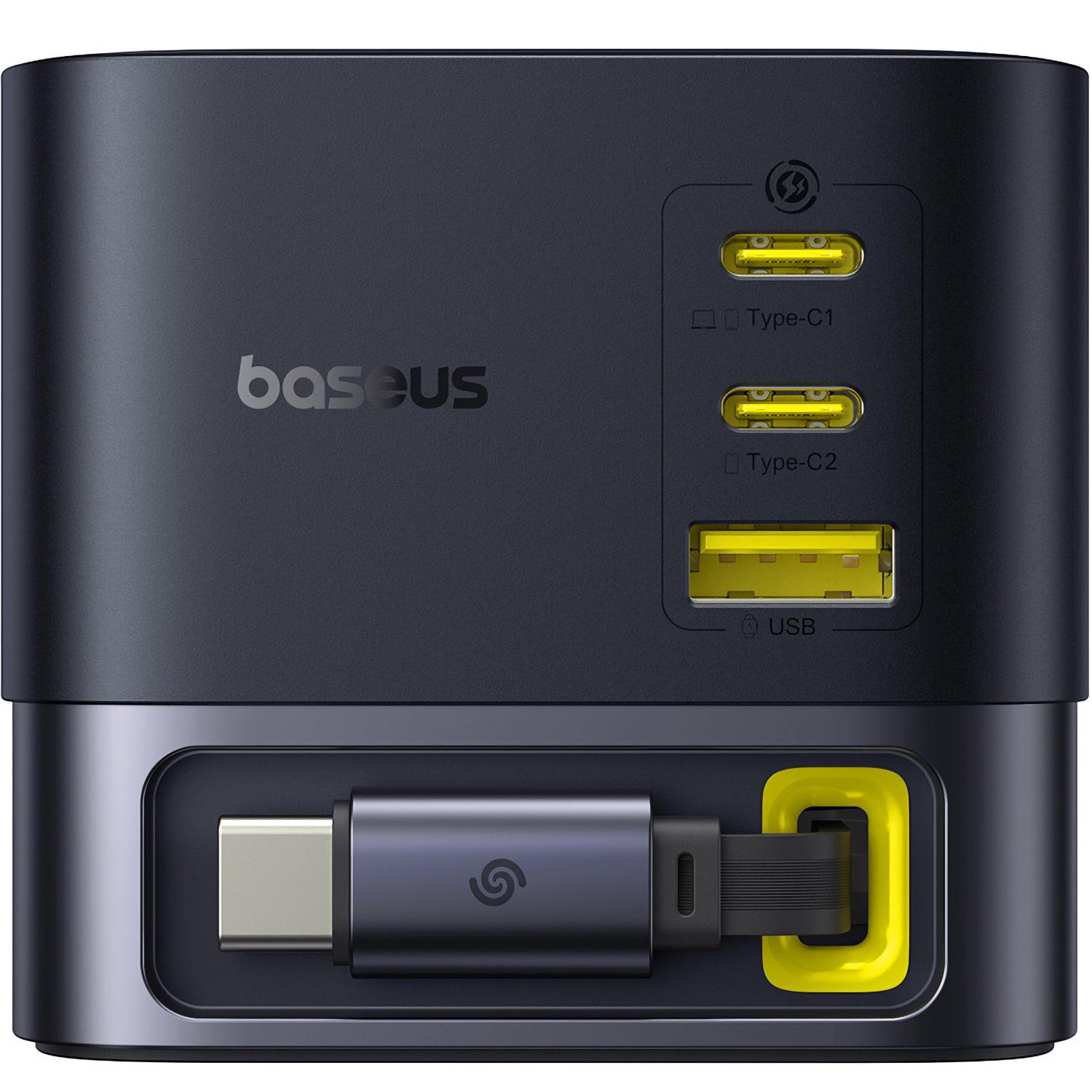 Зарядний пристрій мережевий BASEUS Super GaN Desktop Charger with Retractable Cable 3C+U 100W P10164001123-00 Cosmic Black