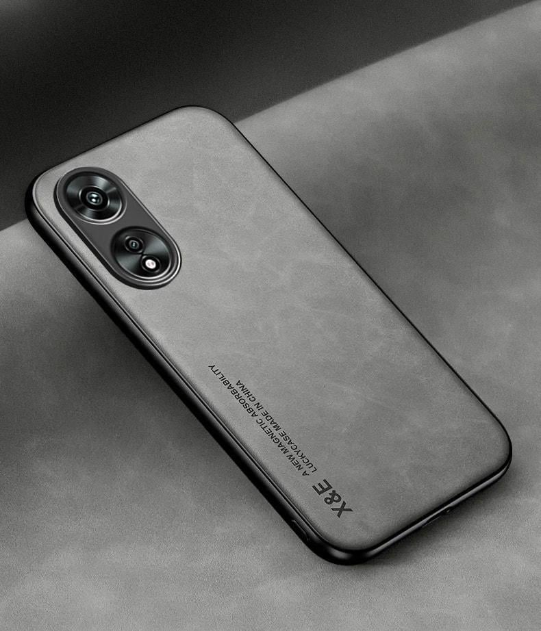 Кожаный чехол XnE OPPO A17 с металлической вставкой Grey (34259-33)