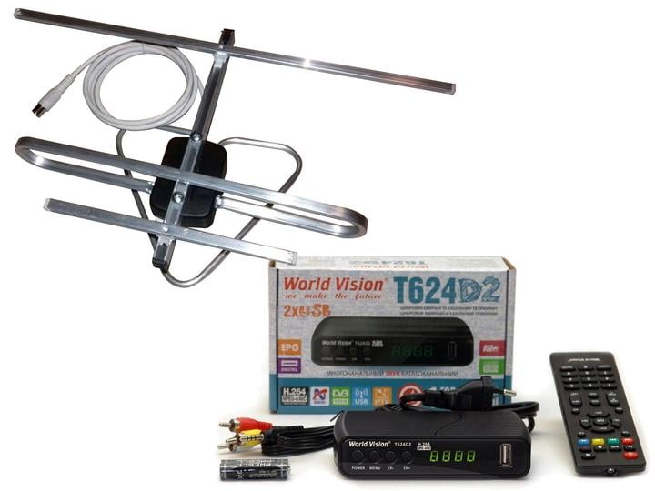 Тюнер/ресивер World Vision Т624D2/антена кімнатна з TV-кабелем