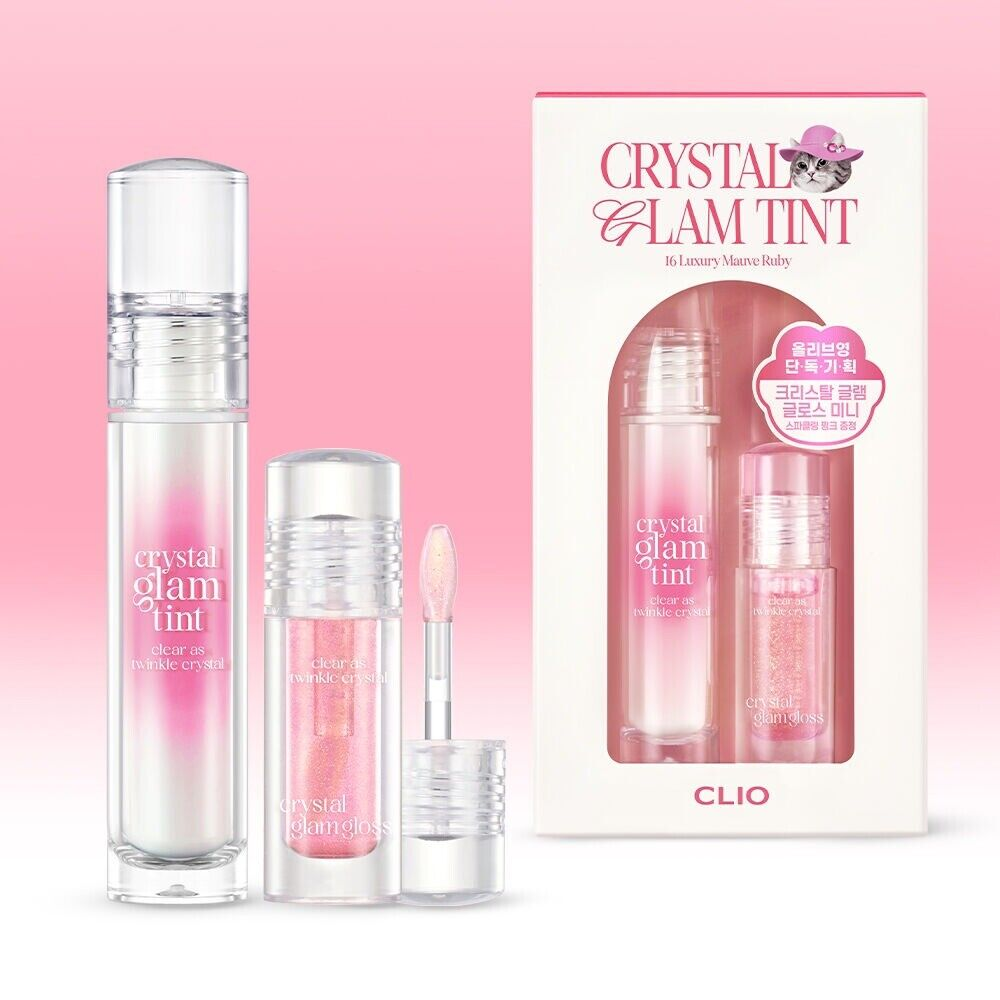 Тинт для губ сияющий CLIO Crystal Glam Tint 16 Luxury mauve ruby Set (8809970756519)