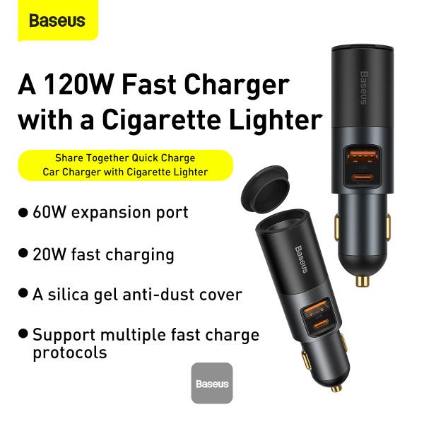 Автомобильное зарядное устройство Baseus Share Together 120 Вт быстрая зарядка USB+Type-C Серый - фото 3