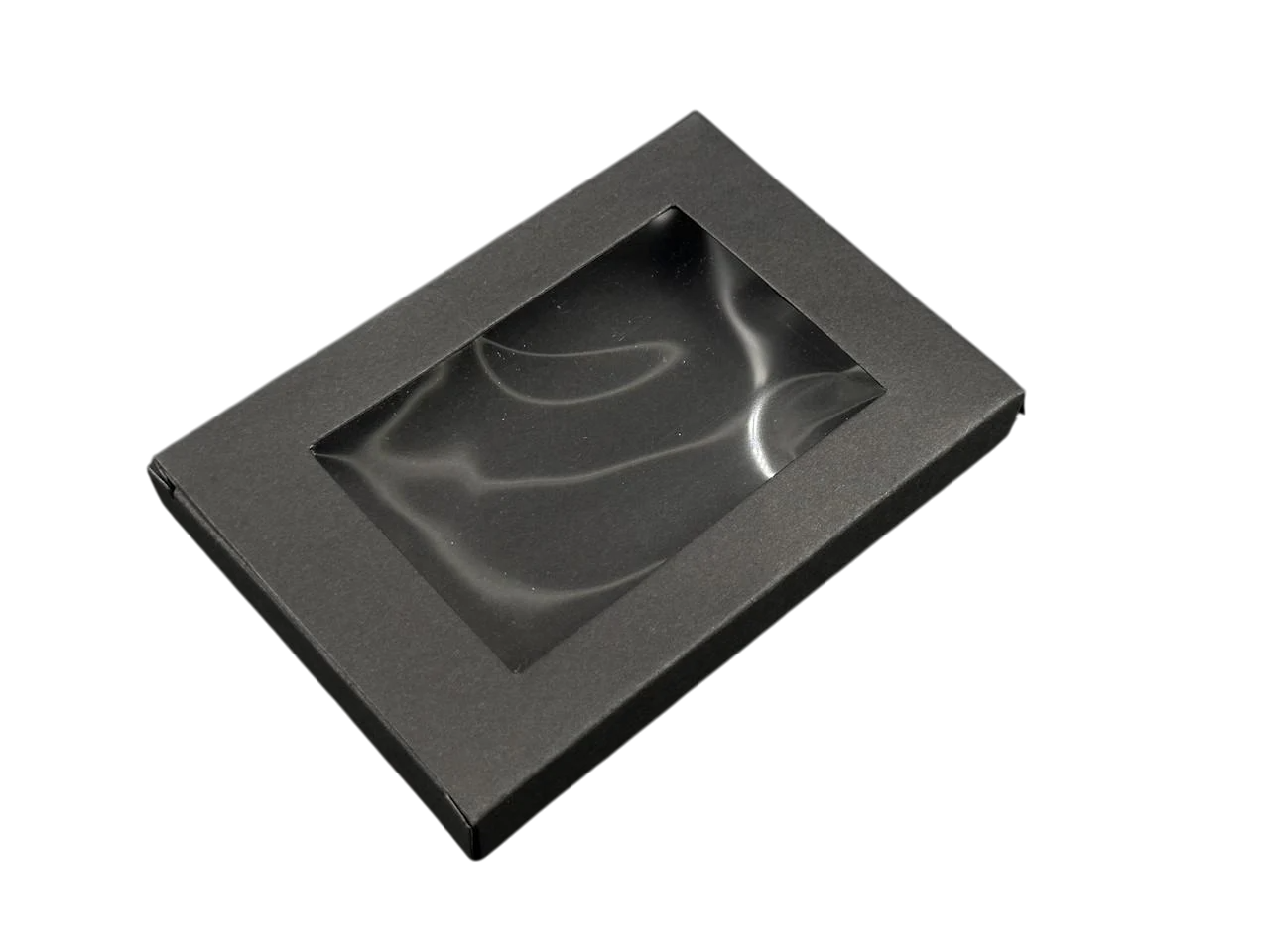 Коробка для подарков сборная с прозрачным окном картонная 12,5х8,5х1,5 см Черный (OA-97) - фото 1 Коробка для подарков сборная с прозрачным окном картонная 12,5х8,5х1,5 см Черный (OA-97) - фото 1