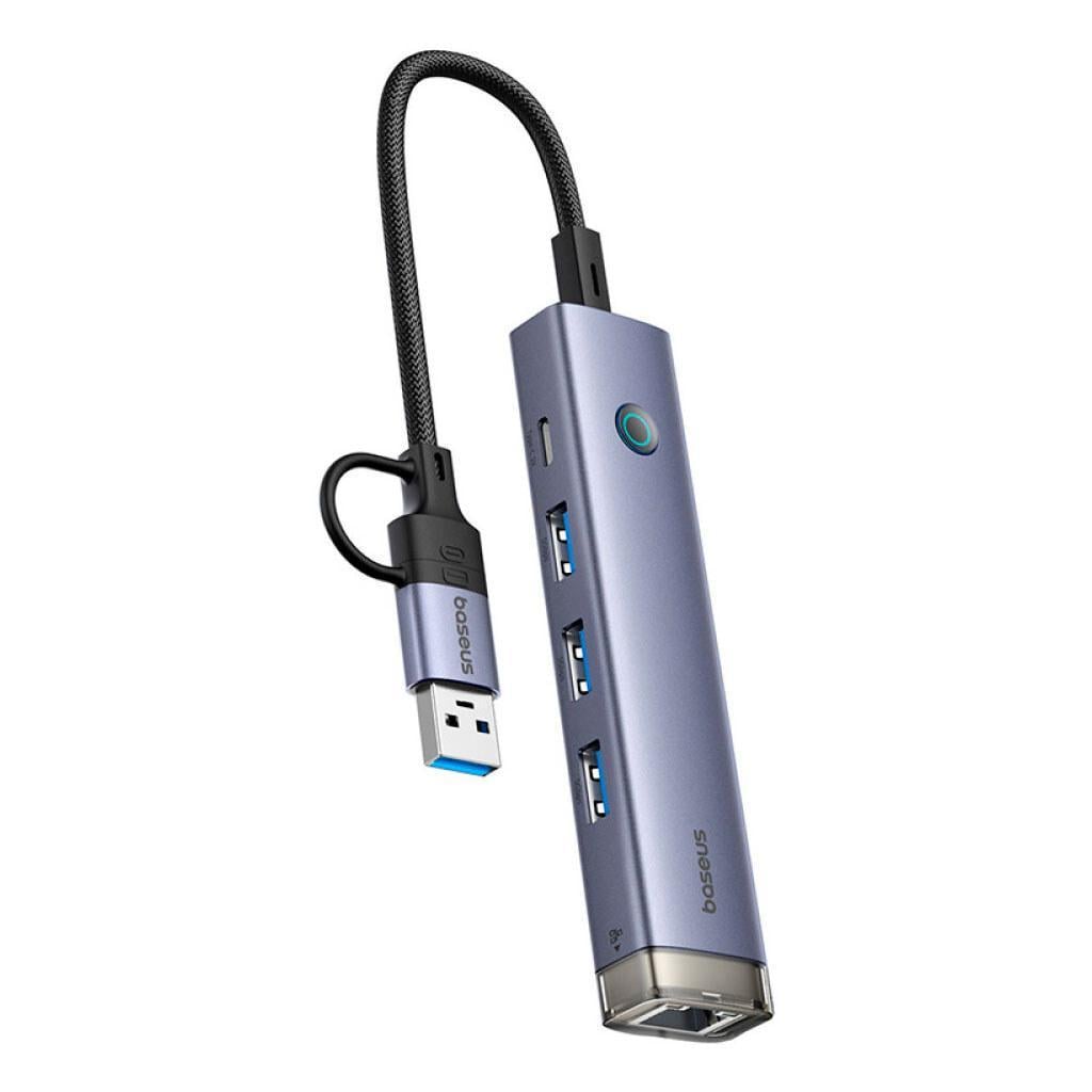 Хаб USB BASEUS UltraJoy Series 4-Port B0005280B811-14 USB/Type-C to USB 3,0х3/RJ45х1/Type-C Grey