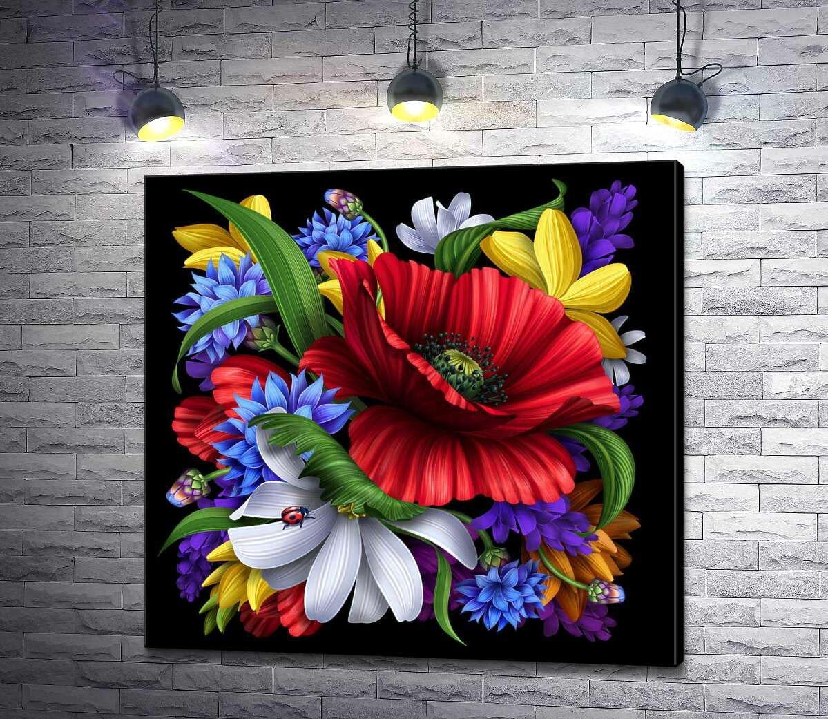 Картина ArtPoster Яскрава мак в оточенні польових квітів 130x125 см Модуль №1 (001294)