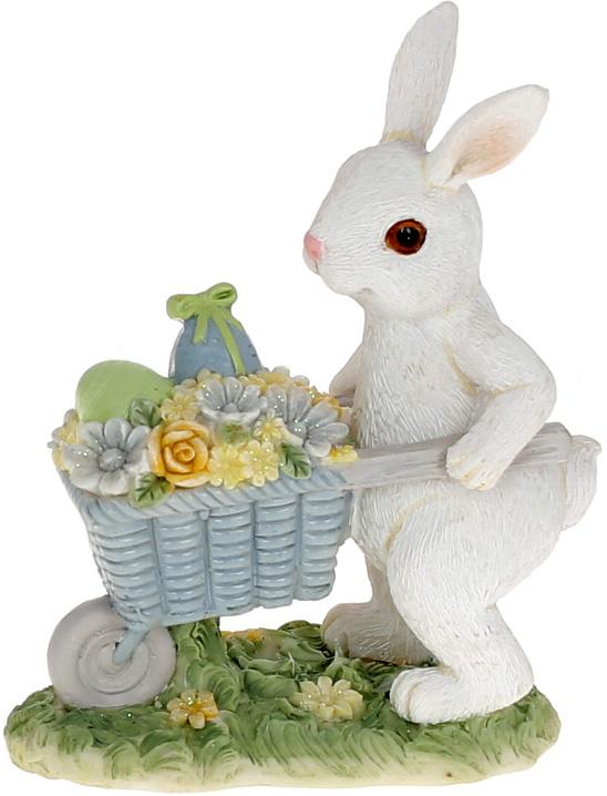 Декоративная статуэтка Зайка с тележкой цветов 9х5,5х11,5 см полистоун (BD-K07-124)