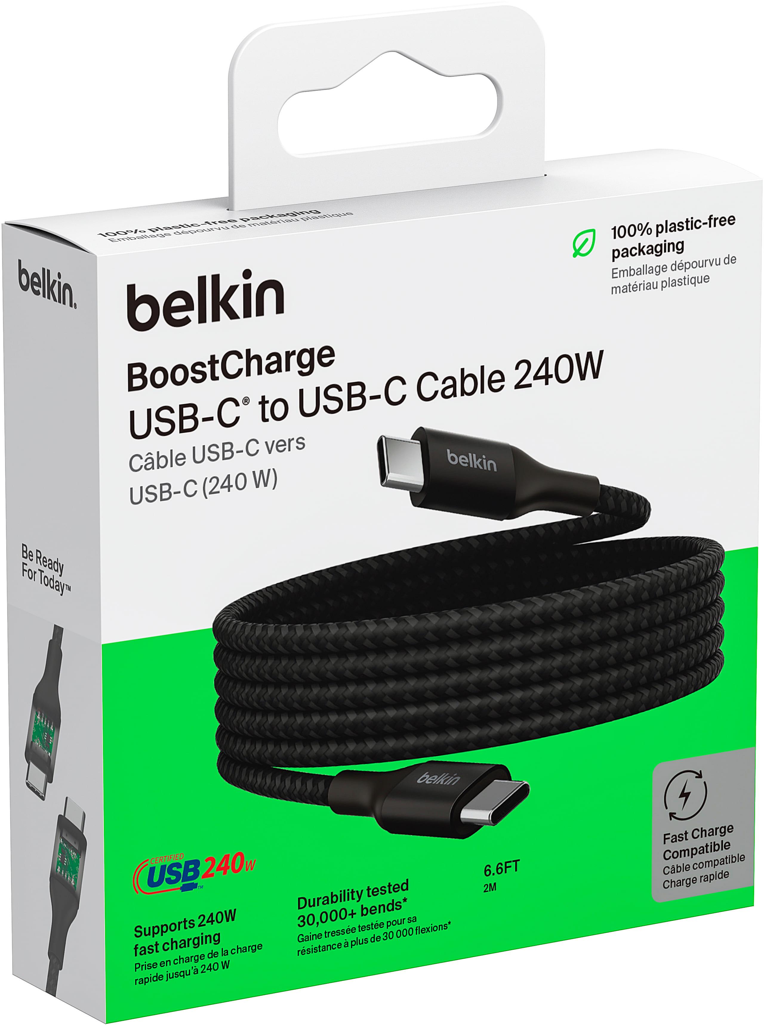 Кабель для заряджання Belkin USB-C - USB-C 240 Вт в тканинному обплетенні 2 м Чорний (CAB015BT2MBK) - фото 6 Кабель для заряджання Belkin USB-C - USB-C 240 Вт в тканинному обплетенні 2 м Чорний (CAB015BT2MBK) - фото 6