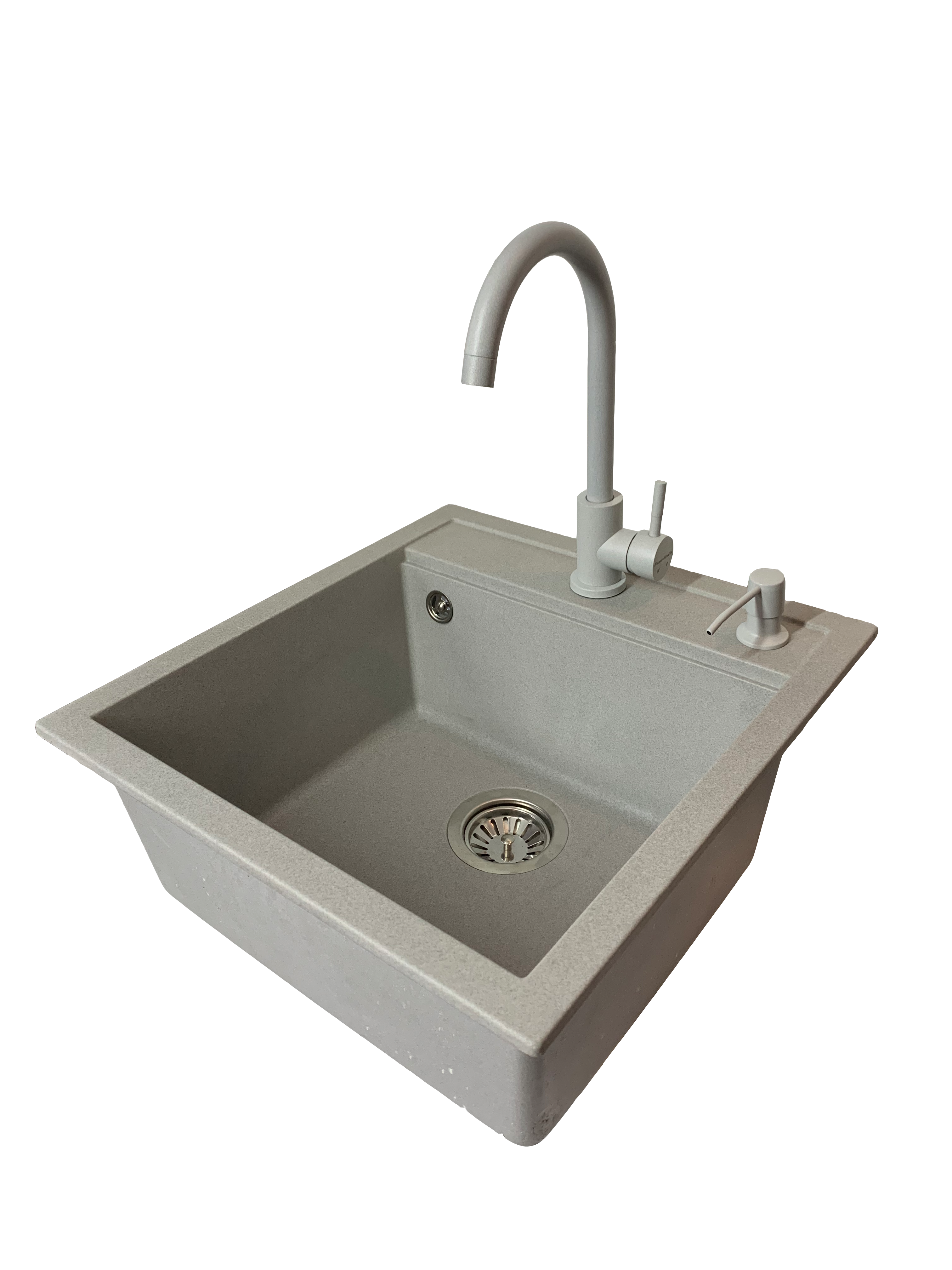 Мойка кухонная VECTOR Kira 48x51 см дозатор/сифон/смеситель Светло-серый (c100f426)